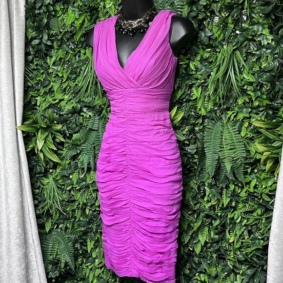 TADASHI SHOJI Dress Women 4P Pink Fitted 100% Silk Ruched Pleated Cocktail 2772 - Picture 7 of 9